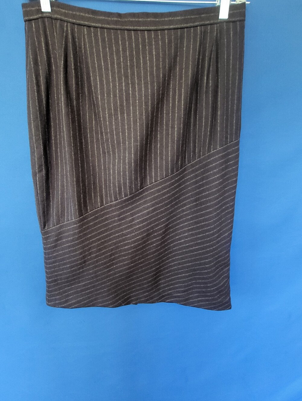 Vintage Feraud Brown Striped Wool Skirt 32" Waist Slit Midi Lined